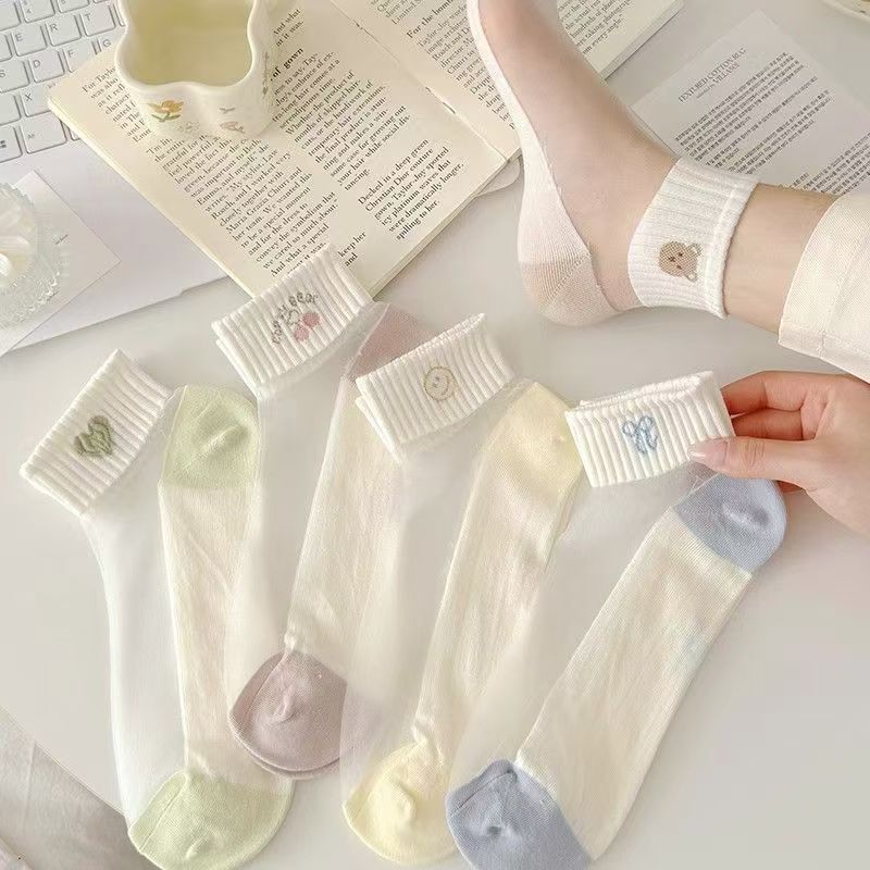 Summer Lightweight and Breathable Crystal Stockings Women's Socks Cotton Bottom Transparent Glass Silk Cute Cartoon Korean Sports Socks Summer Lightweight and Breathable Crystal Stockings Women's Socks Cotton Bottom Transparent Glass Silk Cute Cartoon Korean Sports Socks
