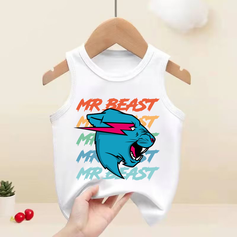 2024新品跨境亞馬遜 Mr Beast Lightning Cat童裝中大童無袖背心