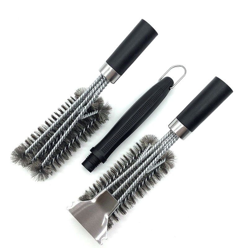 Changeable head three-head oven grill cleaning brush barbecue cleaning brush wire brush BBQ tools