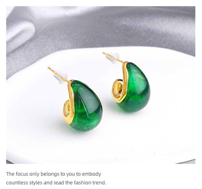 Resin, Copper Material 1 Pair Retro C Shape Enamel Resin Copper 18K Gold Plated Ear Studs