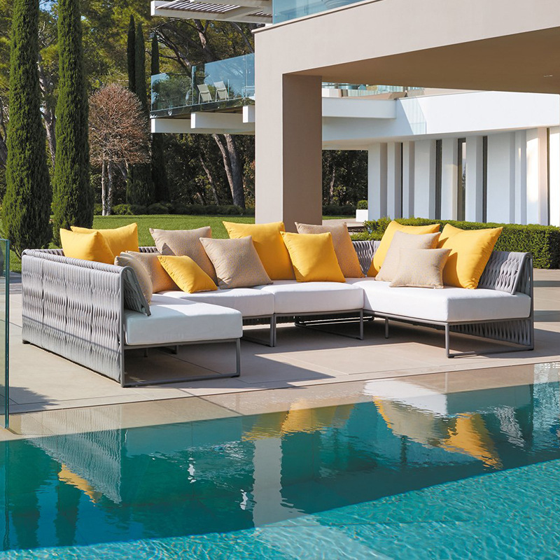 Sofá de ratán para exteriores, para villa, patio, balcón, sala de estar, hotel, muebles de ratán de diseño moderno y sencillo para exteriores