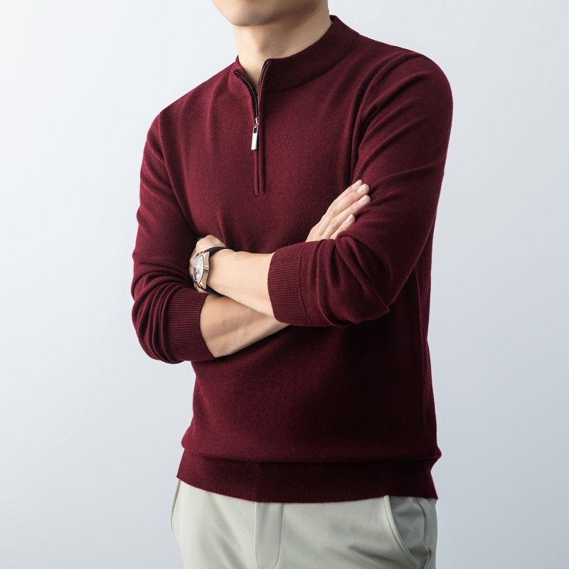 [Wool Blend] Men's Half-Turtleneck Zipper Sweater 2026 Spring Base Layer Knitwear Versatile Casual Top for Men