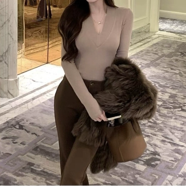 Осенняя и зимняя корейская версия текстурированная нижняя рубашка с длинными рукавами