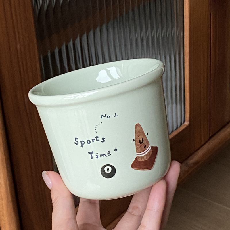 手绘陶瓷马克杯 清新薄荷绿羽毛球运动水杯情侣|undefined