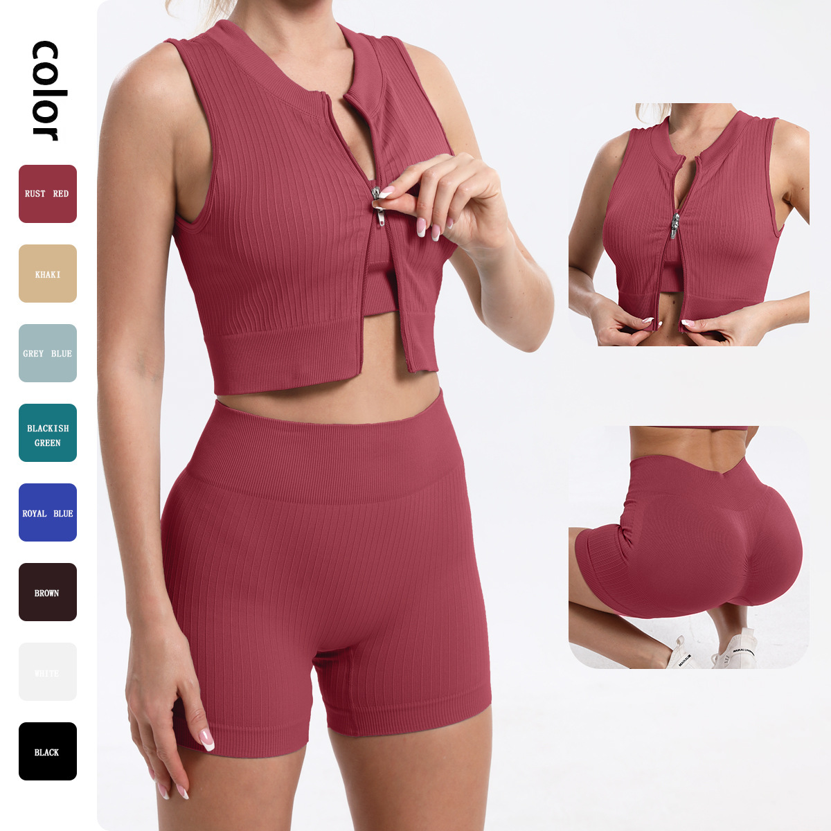 Otoño y invierno nuevo tipo de ropa de yoga femenina deportiva, carrera, entrenamiento, bra, chaleco, pantalones cortos, conjunto de adelgazamiento, secado rápido