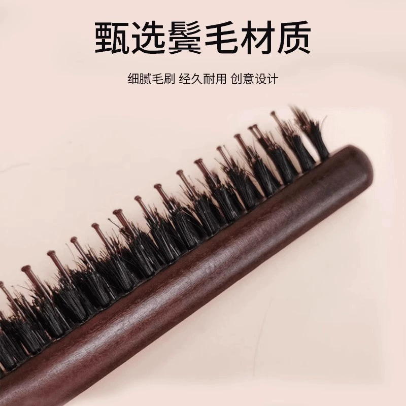 Comb Buckery three-row narrow-tooth boar-bristle comb with long tail handle, styling brush