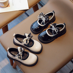 Girls' Leather Shoes 2023 Spring and Autumn New Children's Bow Tie Performance Shoes Korean Style Love Little Girls Princess Single Shoes Trendy