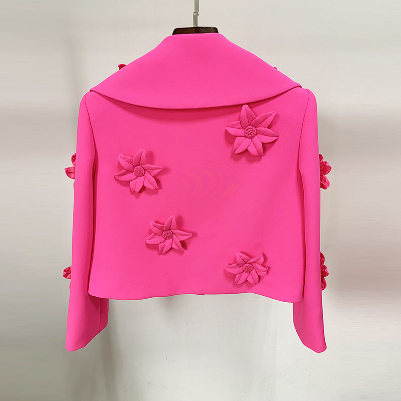 Women's Clothing Star Fashion Fluorescent Series Heavy duty Three dimensional Flower Decorated Short Suit Jacket_voghion.com