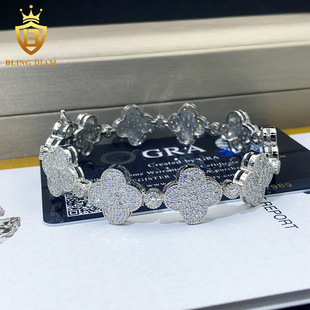 Europe and the United States INS hot 15mm wide S925 silver set moissanite cross Cuban chain hip hop necklace bracelet