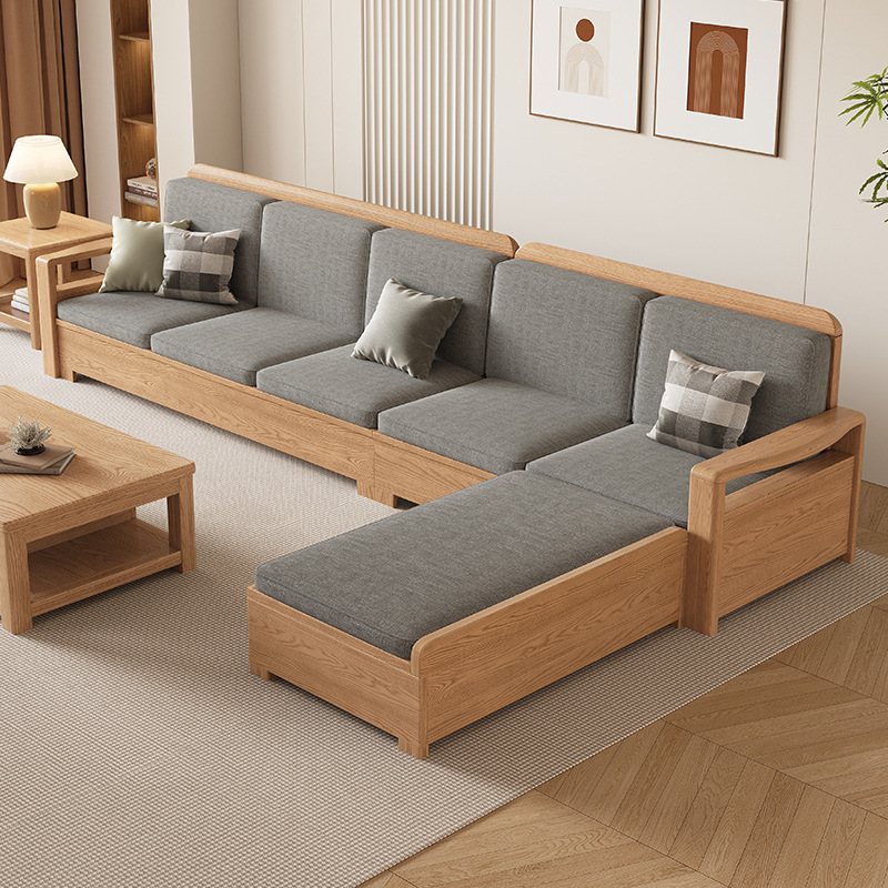 北欧アッシュ無垢材ソファ組み合わせファブリックソファモダンシンプル大小リビングルームログカラー家具|undefined