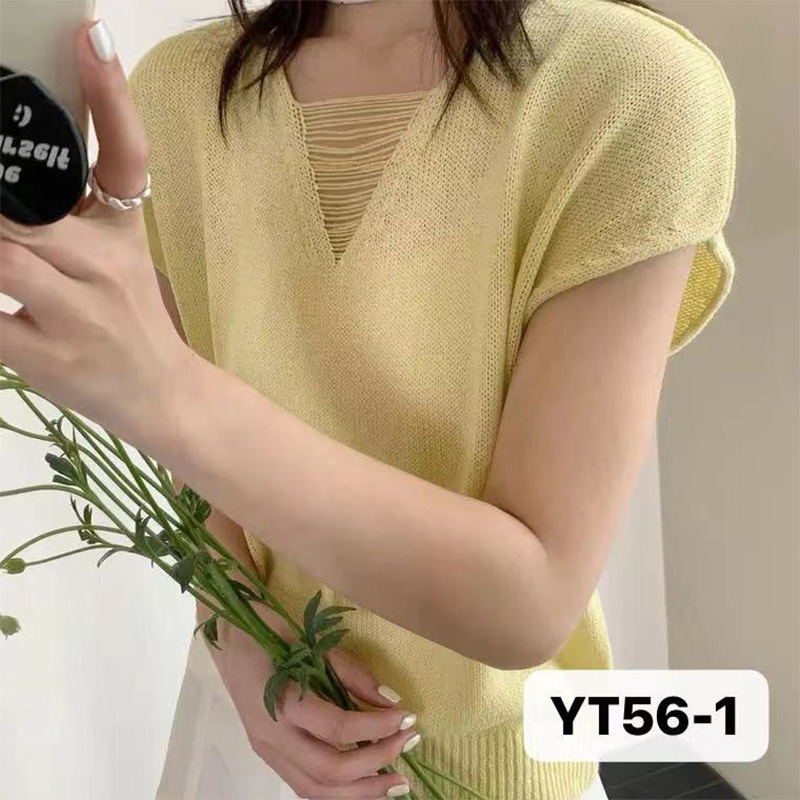 Summer Knitted Short-Sleeve T-Shirt for Women, Solid Color, Breathable Bamboo Linen, Fashionable, Elegant, Casual, Comfortable, High-Quality Texture