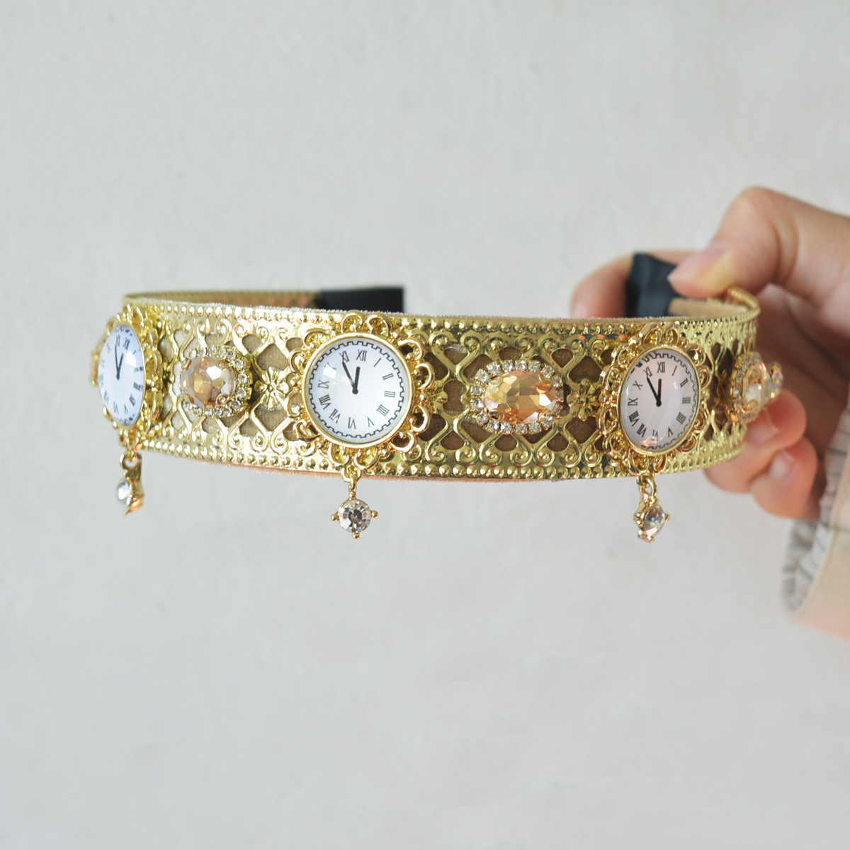 Baroque Style Clock Alloy Inlay Artificial Diamond Hair Band 1 Piece2