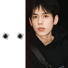 925银针耳钉男款高级感痞帅男生简约小众男士黑色新款2023爆款耳