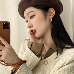 美ラードチョコレート色ウールベレー帽秋冬百合保温キャンディー系ベレー帽日韓画家帽