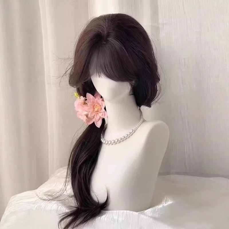 Peruca Koni [Deusa Estilo Coreano] Peruca feminina sem rede de cabelo, coroa alta volumosa, atmosfera de ondas grandes, leve