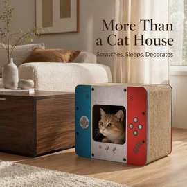 猫抓板正方体全封闭瓦楞纸猫窝耐磨耐抓跨境批发宠物猫全封闭设计
