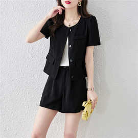 2024年夏季新款休闲气质小香风西装外套和时尚通勤潮流裤两件套女