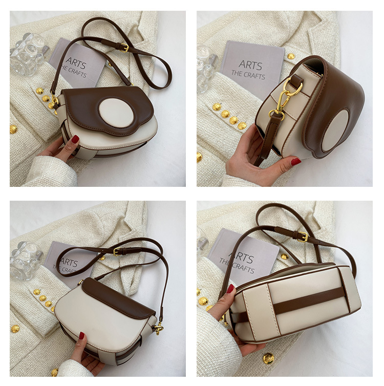 Retro Contrast Color Saddle Bag Women's 2022 New Messenger Bag 22*15.5*8cm display picture 1