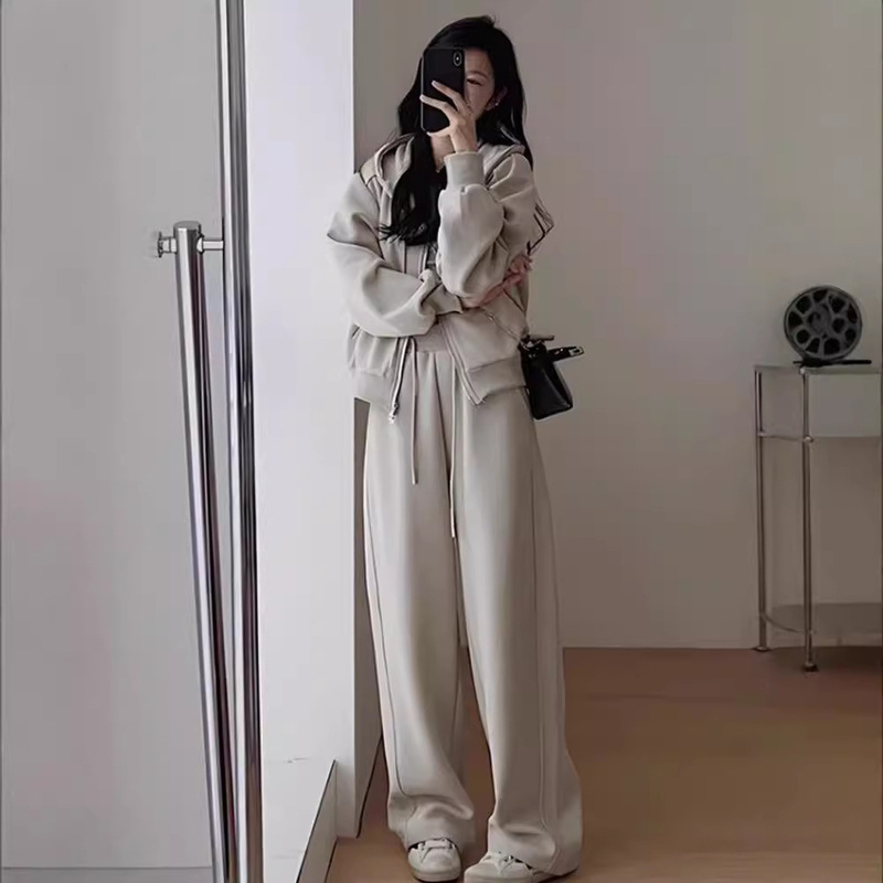 秋冬休闲卫衣运动衣服女套装时尚显瘦减龄阔腿裤连帽跑步两件套潮|undefined
