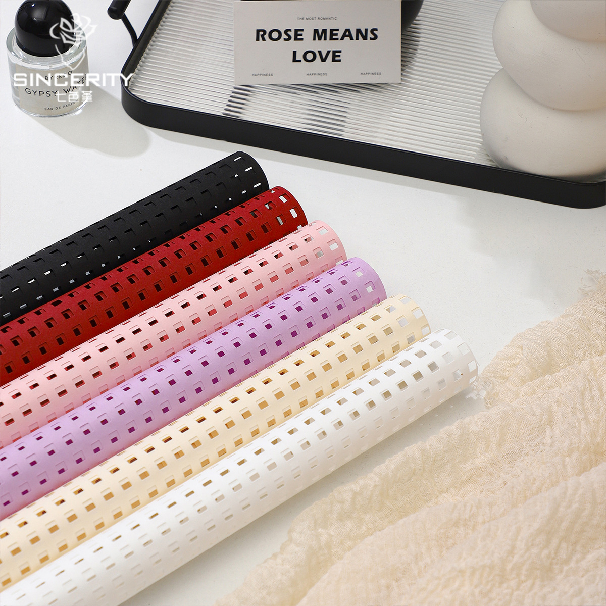 Cuatro colores cordier luz en el espejo de papel de embalaje hueco engrosado flor DIY paquete de flores materiales de arte floral