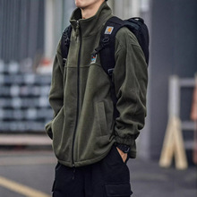 港风潮牌摇粒绒立领夹克外套男秋冬日系情侣加绒开衫休闲拉链卫衣