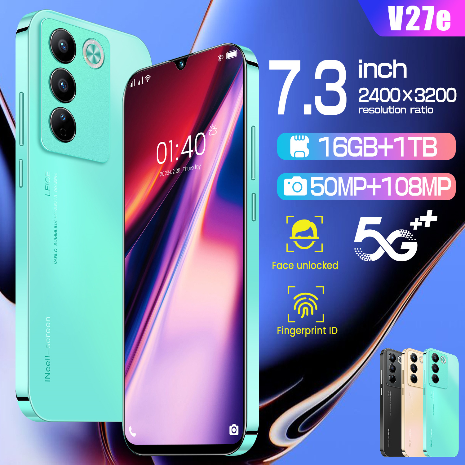 外贸跨境智能手机V27e安卓智能手机16+1TB手机源头厂家直销批发