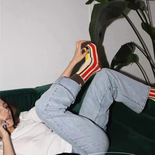 Tide brand European goods new product hello colorful patchwork personalized AB socks dance dance internet celebrity sport fabric tag crew socks cotton socks