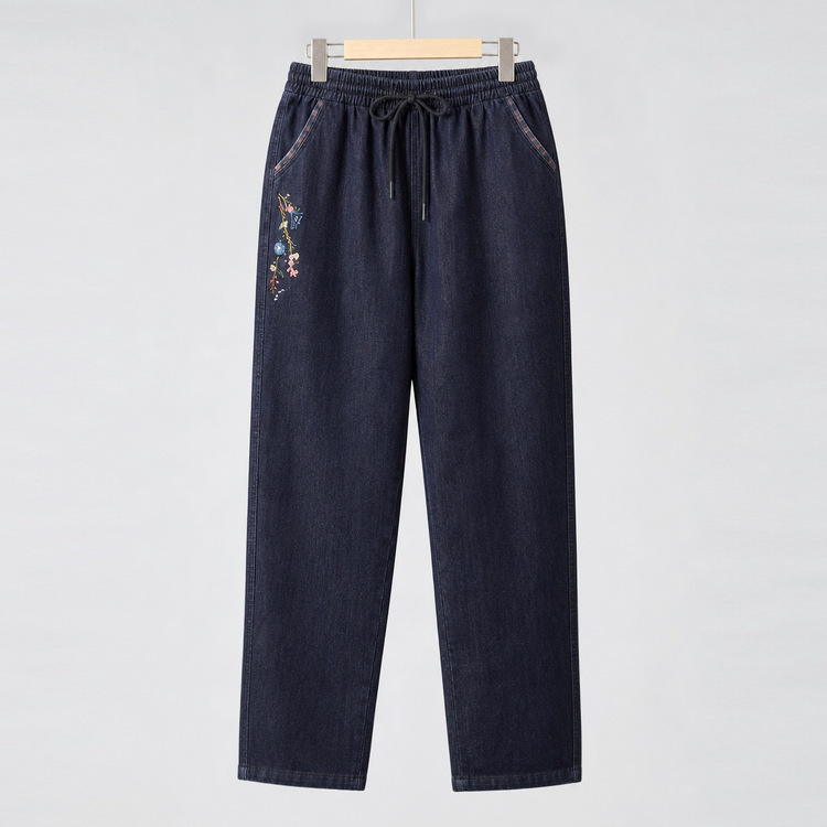 Middle-aged and elderly women's pants, spring and autumn mom jeans, elastic waist, straight casual trousers, grandma's plus-size loose pants Middle-aged and elderly women's pants, spring and autumn mom jeans, elastic waist, straight casual trousers, grandma's plus-size loose pants
