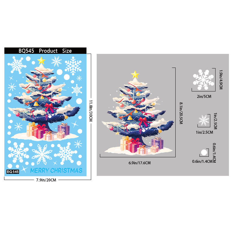 クリスマスステッカークリエイティブカラフルなクリスマスツリーガラスステッカークロスボーダーアマゾン雪だるまスノーフレーク静電ステッカー卸売|undefined