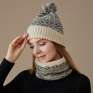 European and American cross-border autumn and winter windproof scarf hat gloves knitted hat collar warm suit snowflake fur hat