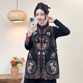 中长款刺绣马甲女2026秋季新款民族风复古立领盘扣新中式背心上衣
