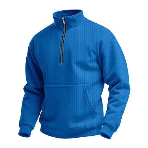 Men's Plaid Autumn Casual Outdoor High Collar Half-Zip Pockets Hooded Long-Sleeve Sweatshirt