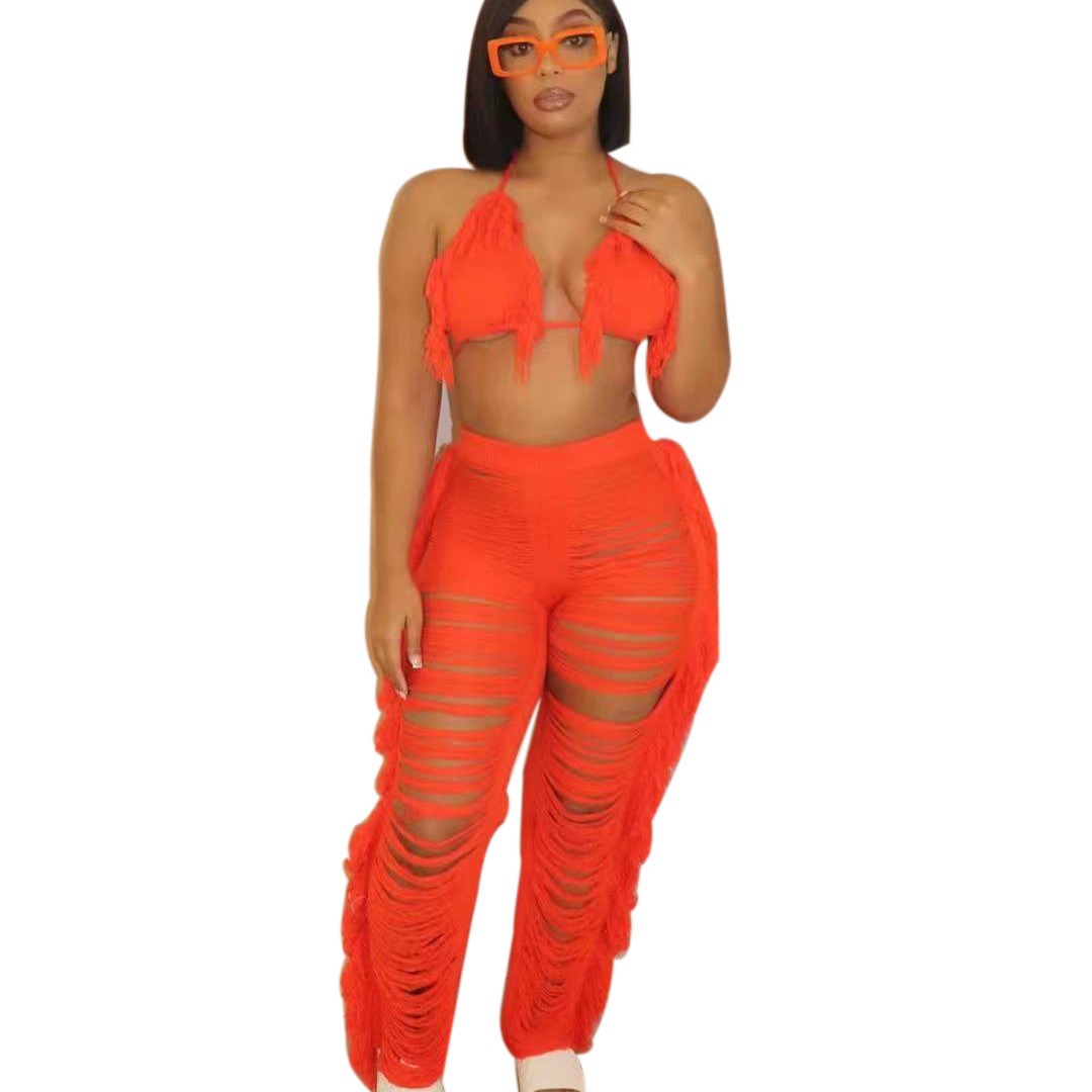 420g Weight Sleeveless Sleeve Length Spandex Fabric Type Pant Co-ord Set Sets Type 2 Pieces Set Quantity Holiday, Beach Occasion V Neck Neckline Regular Fit Fit Type Solid Color Pattern Summer Season Women's Gender Sexy Style Holiday Beach Women's Sexy Solid Color Spandex Pant Co-ord Set Pants Sets 7