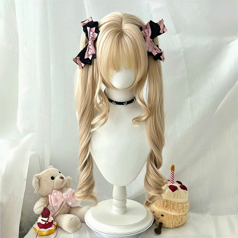 假发女Lolita虎口夹双马尾白金色罗马卷分体式抓夹少萝全头套批发|undefined