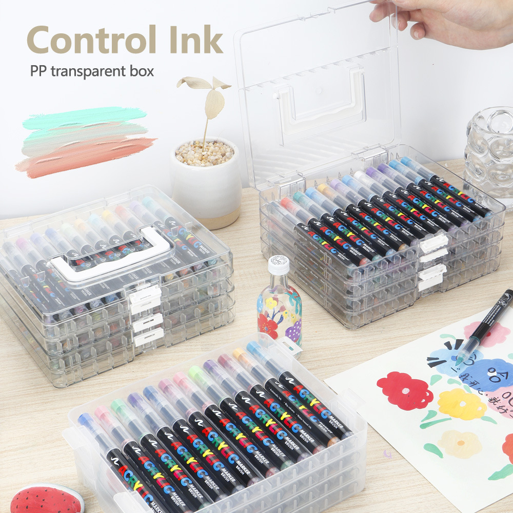 Bolígrafo acrílico de líquido directo, caja de almacenamiento transparente, caja de compartimento, caja de exhibición de rotuladores, lugar