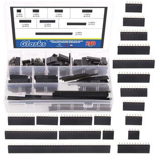 Glarks 240Pcs 2.54mm Straight Single Row Pcb Board Female Pin Header Socket Connector Strip Combination