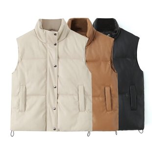 Cross-border AliExpress Amazon foreign trade wholesale European and American women's winter fashion warm leather cotton-padded jacket vest