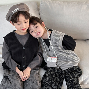 Jiaye Children's Products 2025 Children's Autumn New Solid Color Hollow Vest Men's and Women's Baby Forest Retro Vest Waistcoat