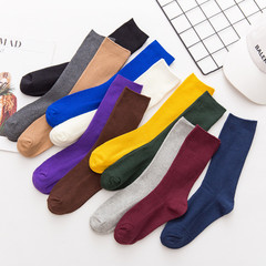 春秋新款日系雙針全棉女士堆堆襪純色長筒襪創意豎條女襪襪子批發
