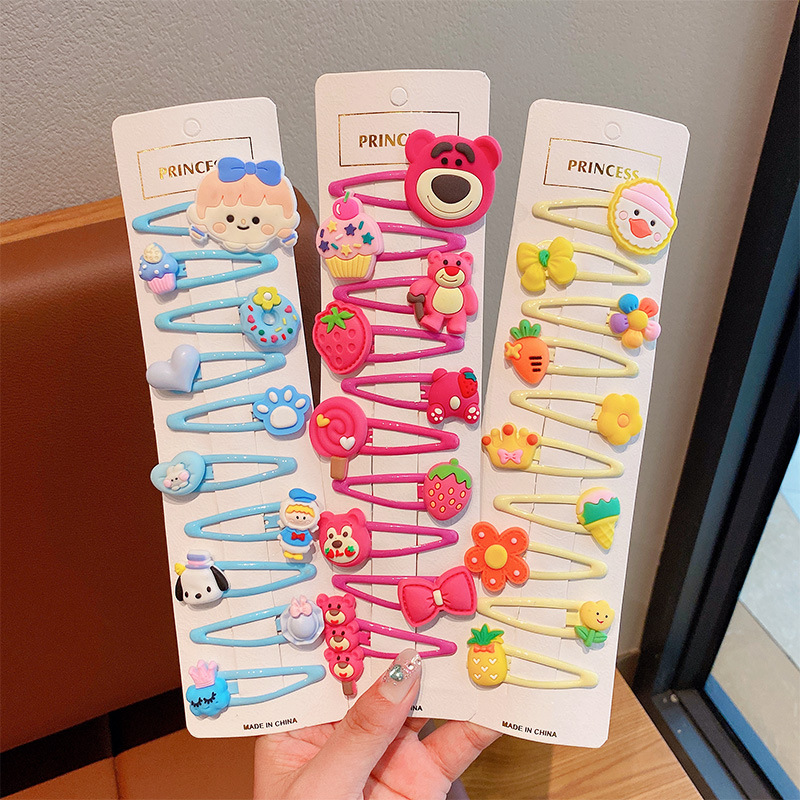 Clip de cabello auténtico para niños, clip de cabello rotos para chicas, clip de cabello no dañado, tarjeta de cabello de fresa, cartón de dibujos animados, clip de cabello lateral para bebés.