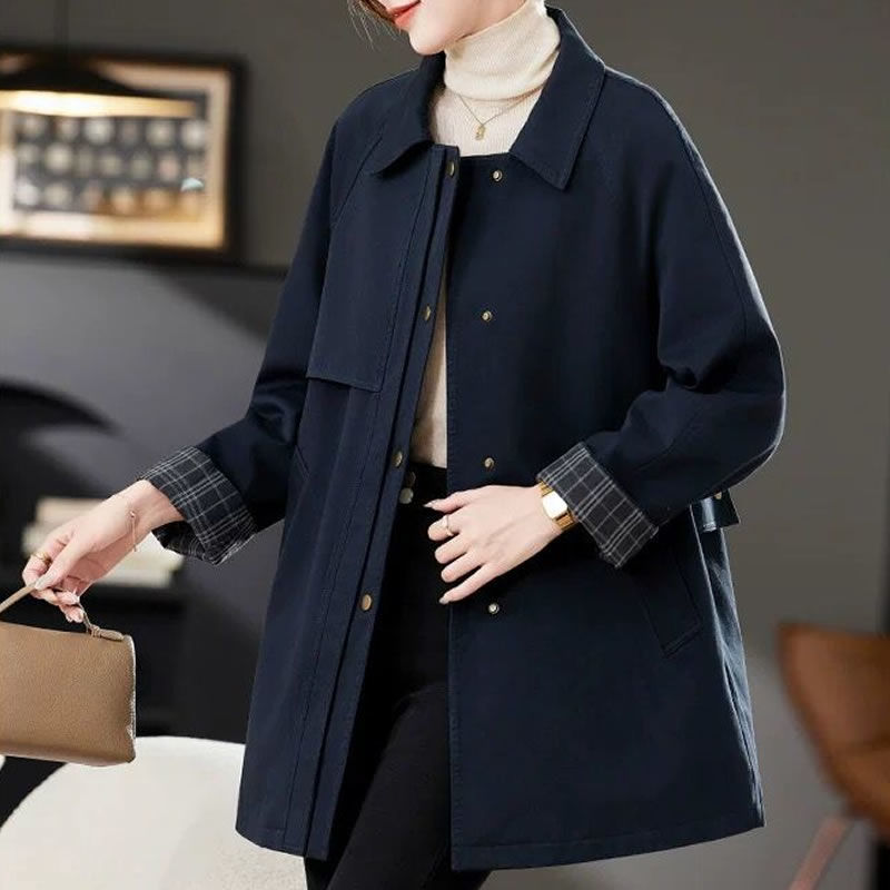 休闲风衣女中长款2025春秋新款设计感气质显瘦大衣外套雪尼尔氨纶|undefined