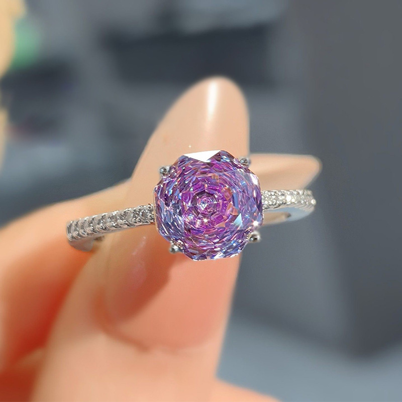 Longlongjin Jewelry S925 Sterling Silver New Product 8*8mm Millennium Cut Eight-Sided Stone Wedding Ring Can Be Given as a Gift and Is Versatile