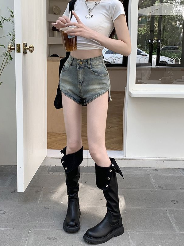 不規則パンツ ウォッシュドホットパンツ ジーンズ レディース ストレートパンツ Aラインショーツ ホットガール アメリカンスタイル 新しいハイウエスト 2025|undefined