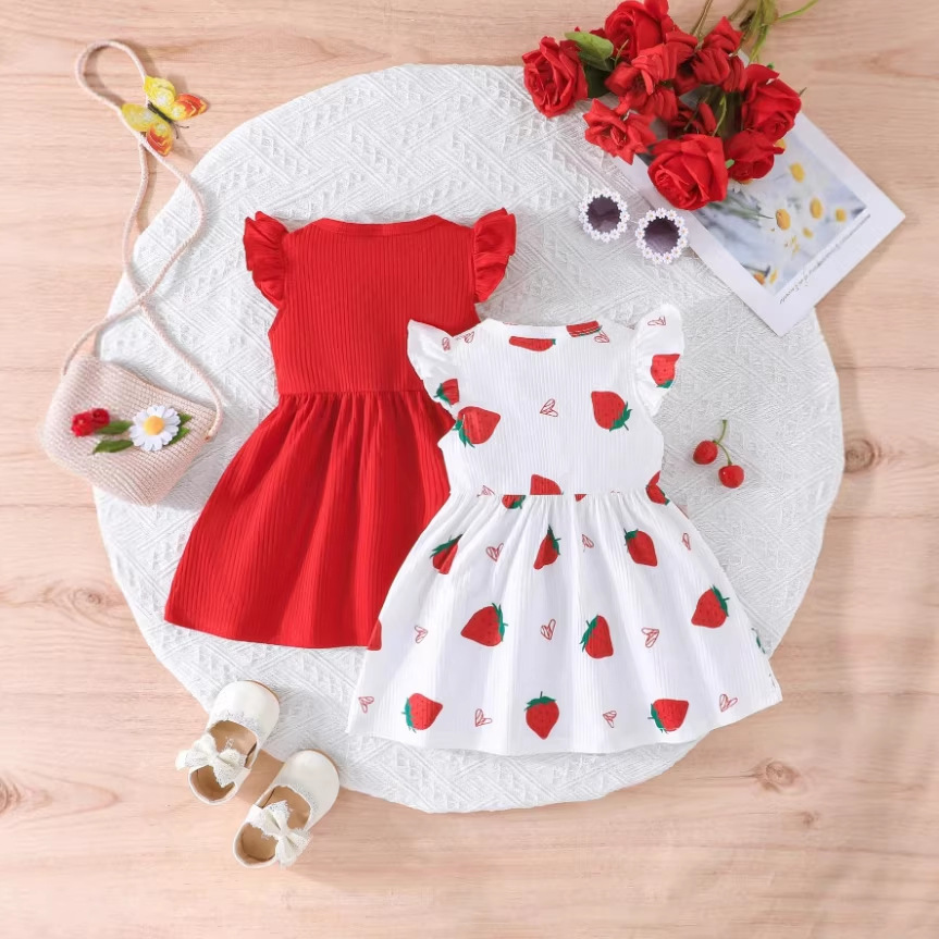 106059819@qq.com Vestido vermelho de princesa, estilo coreano, para meninas de 0 a 3 anos, modelo princesa, coleção verão 2026. Novo vestido de verão 2026, com mangas curtas e babados. Ideal para crianças de 0 a 3 anos._voghion.com