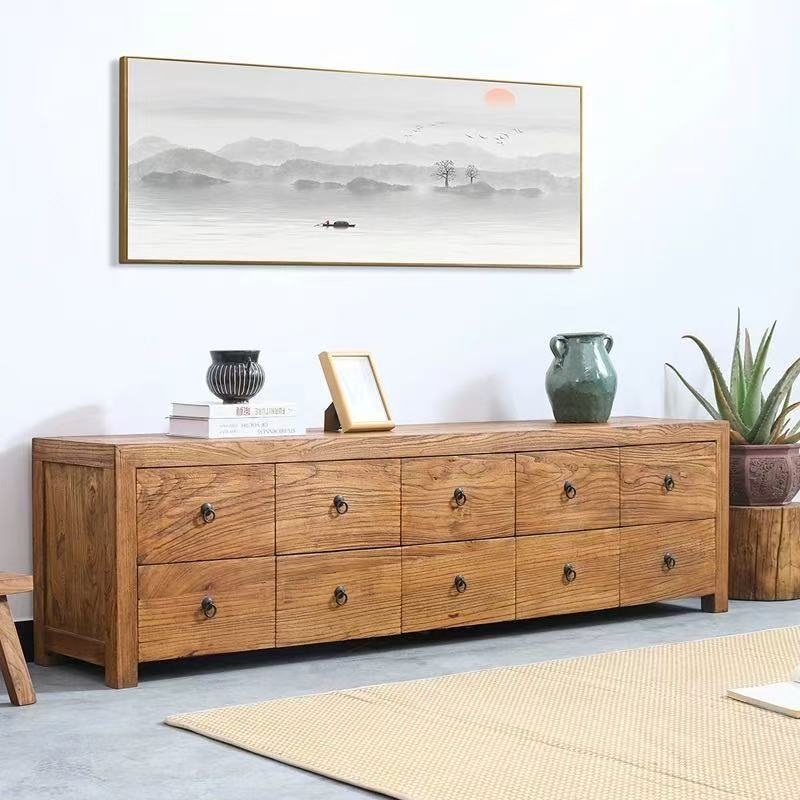 Old Elm Tv Cabinet Living Room Cupboard Drawer-Type Side Cabinet Modern Chinese Style Wall-Mounted Low Cabinet Fully Assembled Storage Locker