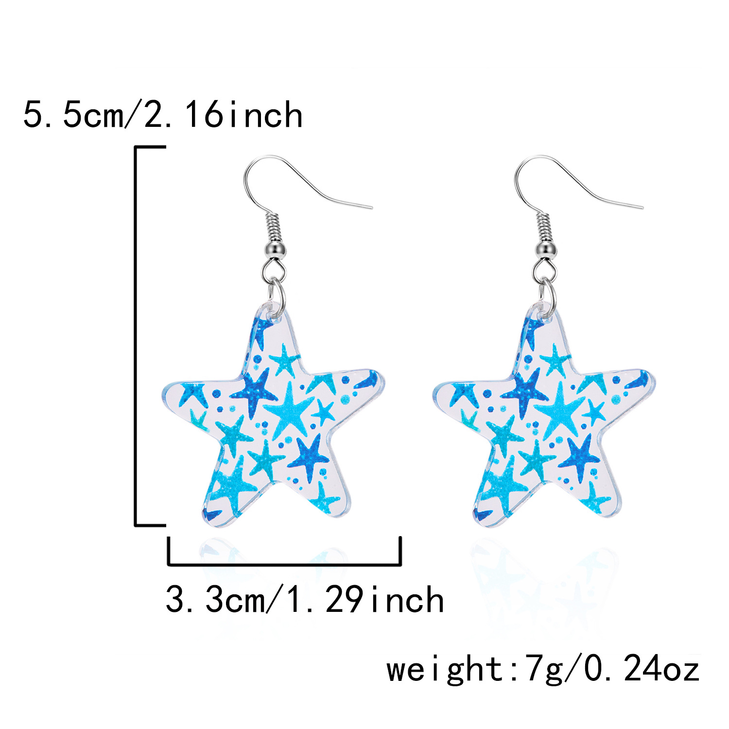 11g Weight Alloy Ear Needle Material Drop Earrings Classification 1 Pair Quantity Holiday, Daily Occasion Acrylic Material Starfish Pattern Spring&Summer Season Women's Gender Plating Design Vacation, Classic Style Style 1 Pair Vacation Classic Style Starfish Plating Acrylic Drop Earrings 4