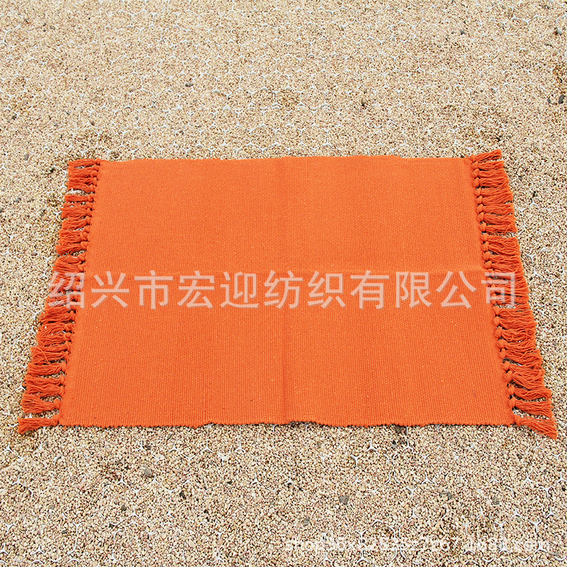 Cotton-woven solid color tassel floor mat, carpet, foot mat, entryway mat, living room coffee table mat, pet crawling mat, bedside mat