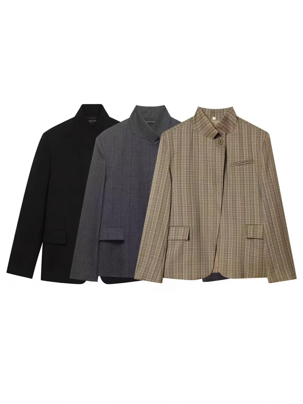 Cross-Border Amazon Foreign Trade 2026 Hot-Selling Women's Clothing Stand-Collar Short Suit Retro Plaid Commuter Three-Color Jacket for Women