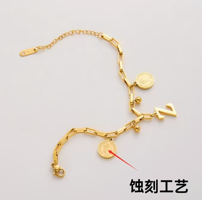 Titanium steel does not fade fashion Joker Queen Coin Bracelet 26 letters net red cold wind high sense explosion cross-border