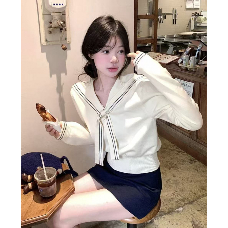 早秋新款毛衣上衣小众潮流海军领披肩修身短款内搭针织衫百搭款女|undefined